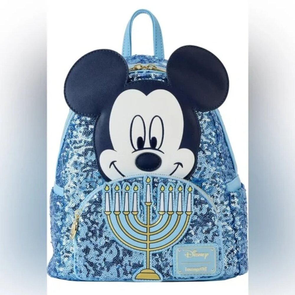 Loungefly Disney Mickey Mouse Hanukkah Sequin Glow Mini Backpack